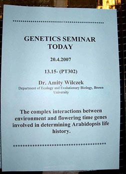 Seminar announcement:  Complex interactions between environment and flowering time genes in Arabidopsis